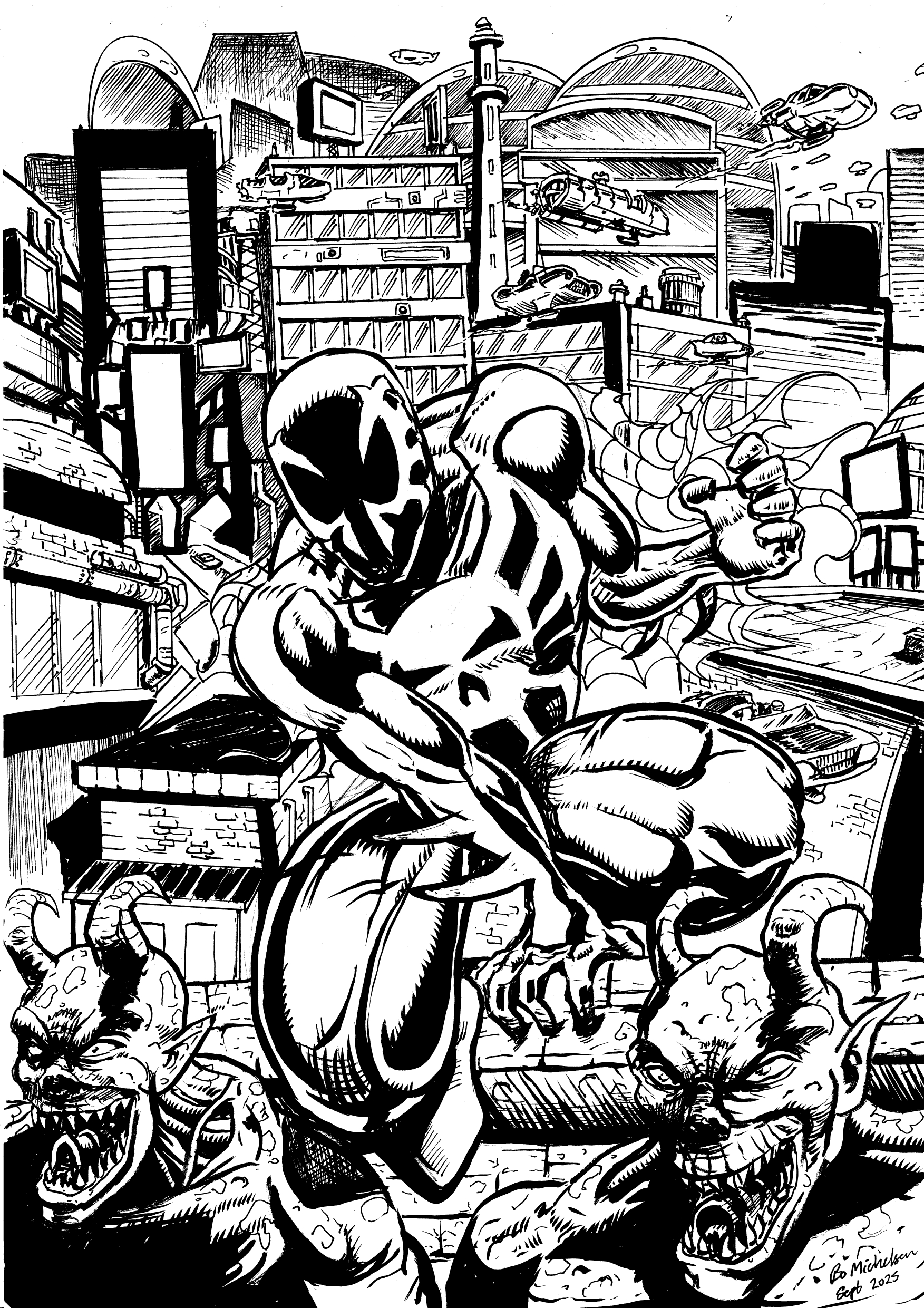 Spiderman 2099 - Original dark fantasy comic illustration by Bo T. K. Michelsen (Knight of Ink)